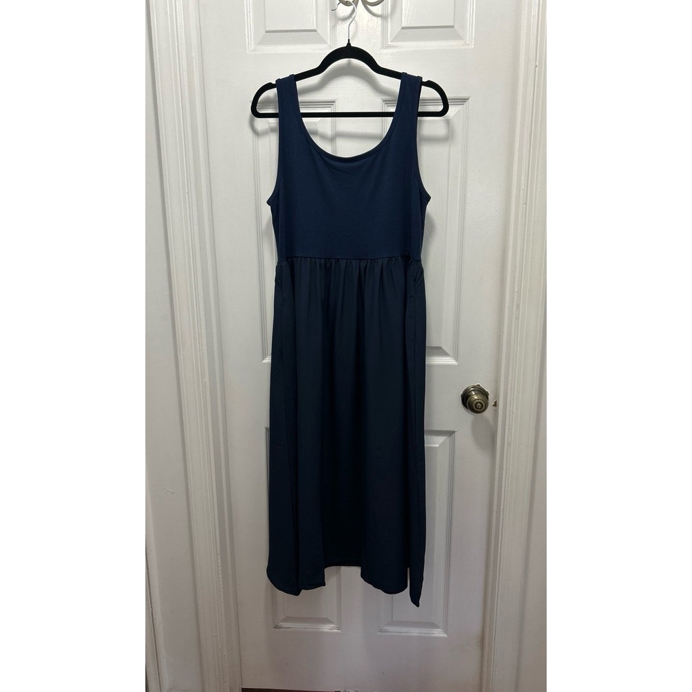 NWT LuLaRoe Madeline Navy Blue Midi Dress Sleeveless Scoop Neck Pockets - Large